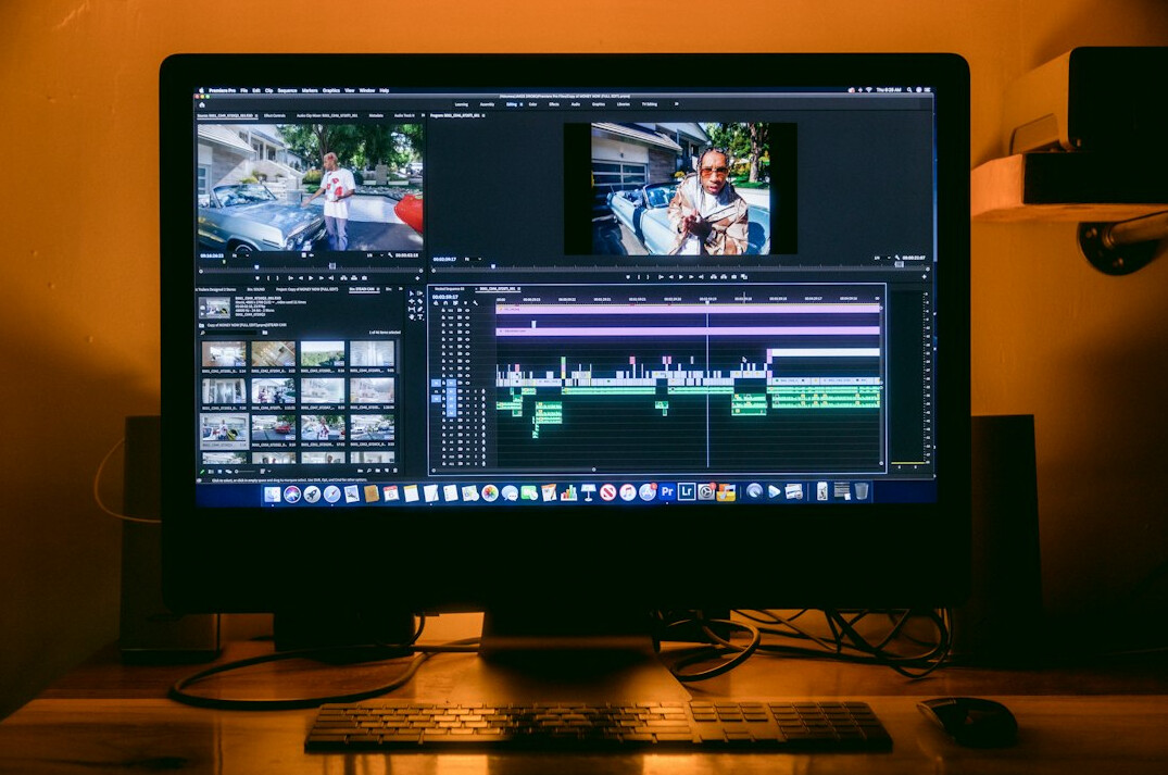 professional video editor at computer