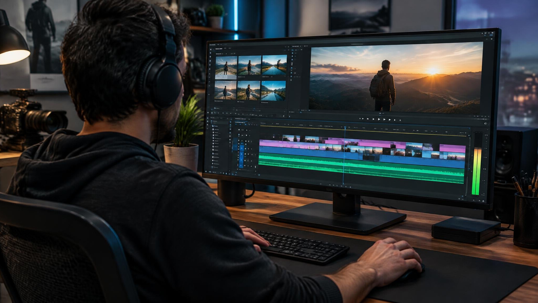 video editor working on timeline